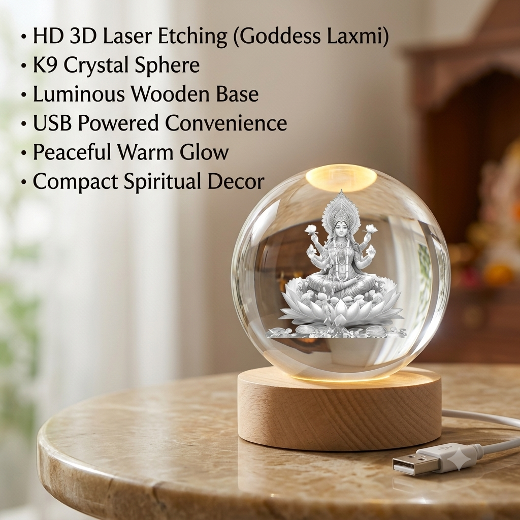 Premium 3D Lord Laxmi ji Crystal Night Light Lamp
