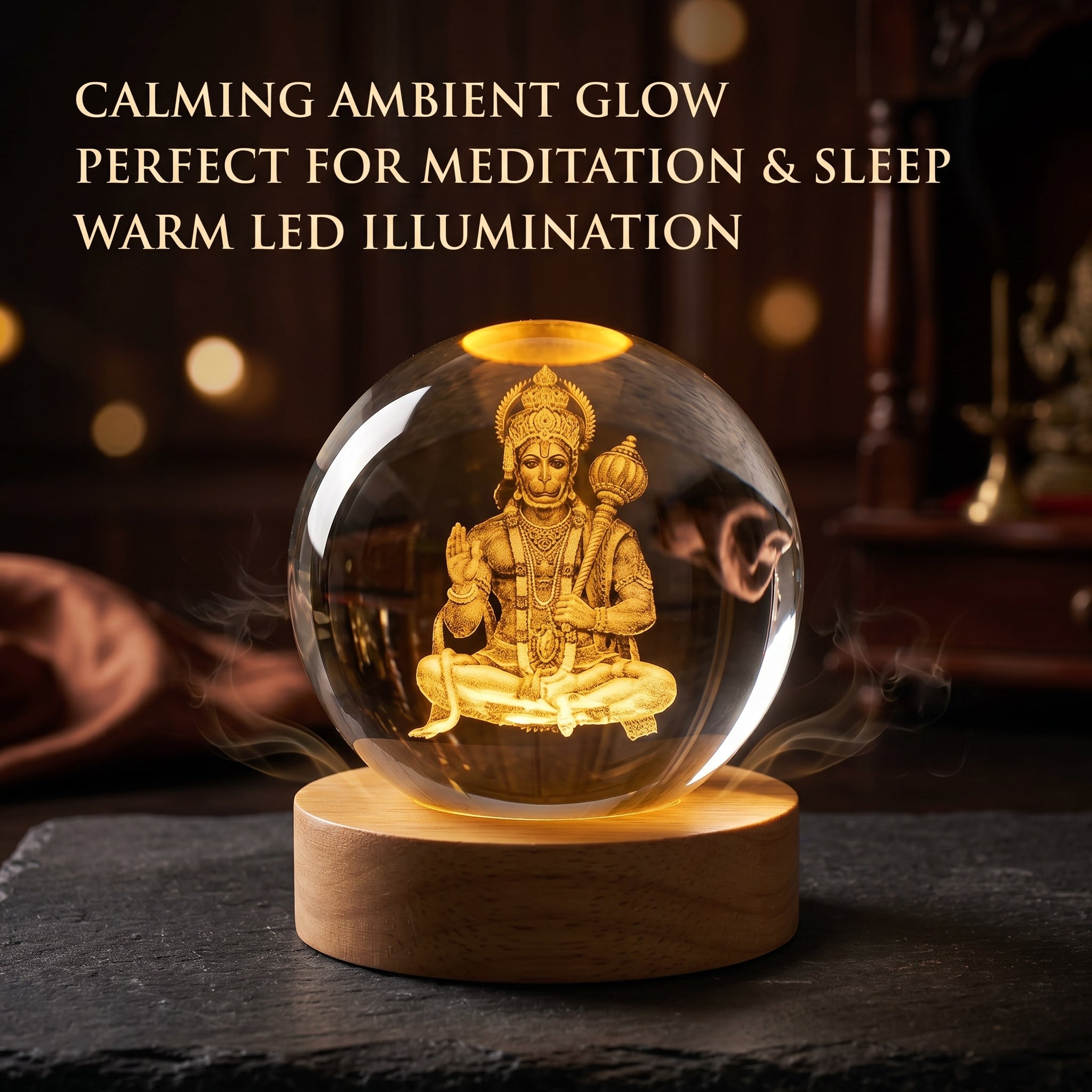 Premium 3D Lord Hanuman Crystal Night Light Lamp