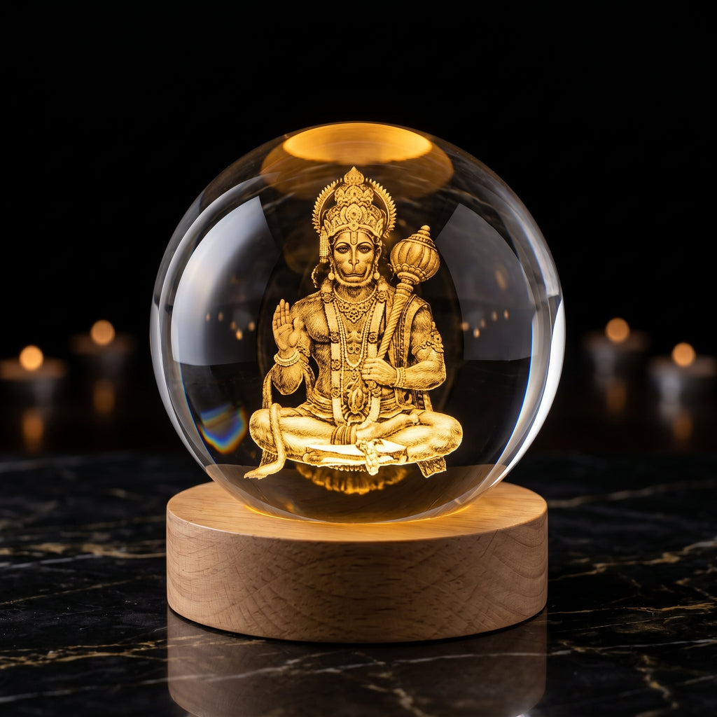 Premium 3D Lord Hanuman Crystal Night Light Lamp