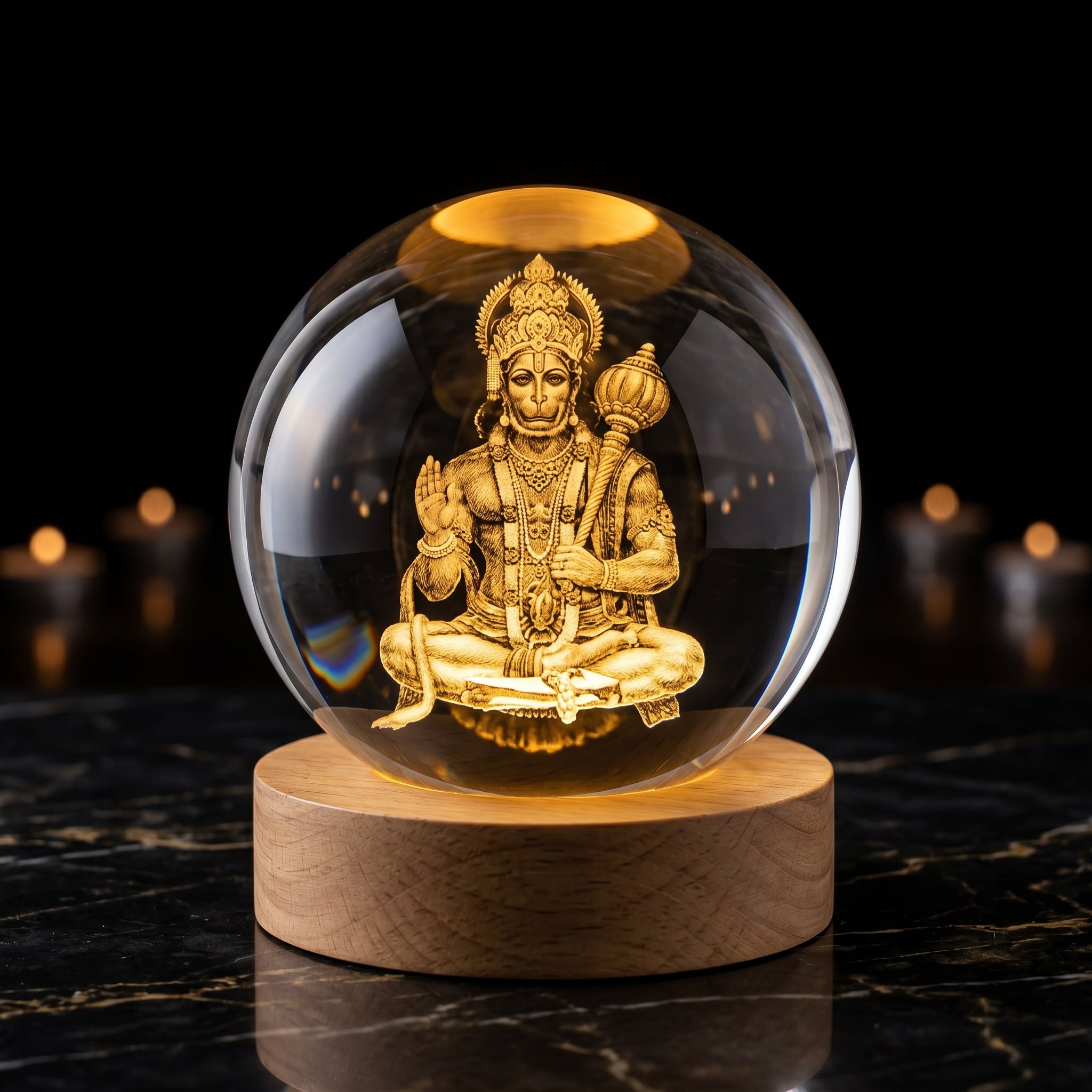 Premium 3D Lord Hanuman Crystal Night Light Lamp