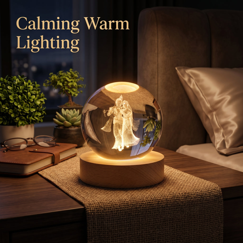 Premium 3D Radha Krishna Crystal Night Light Lamp