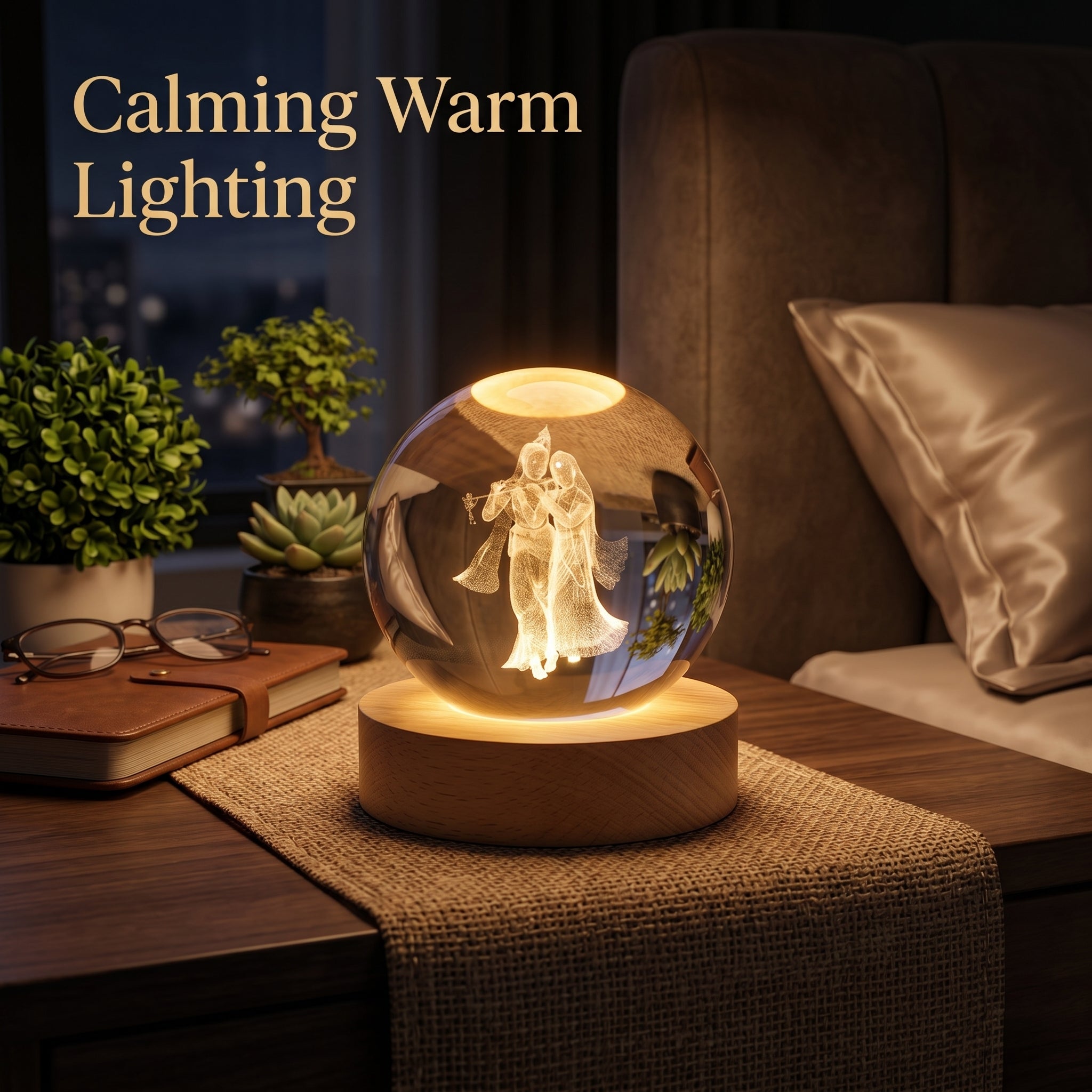 Premium 3D Radha Krishna Crystal Night Light Lamp