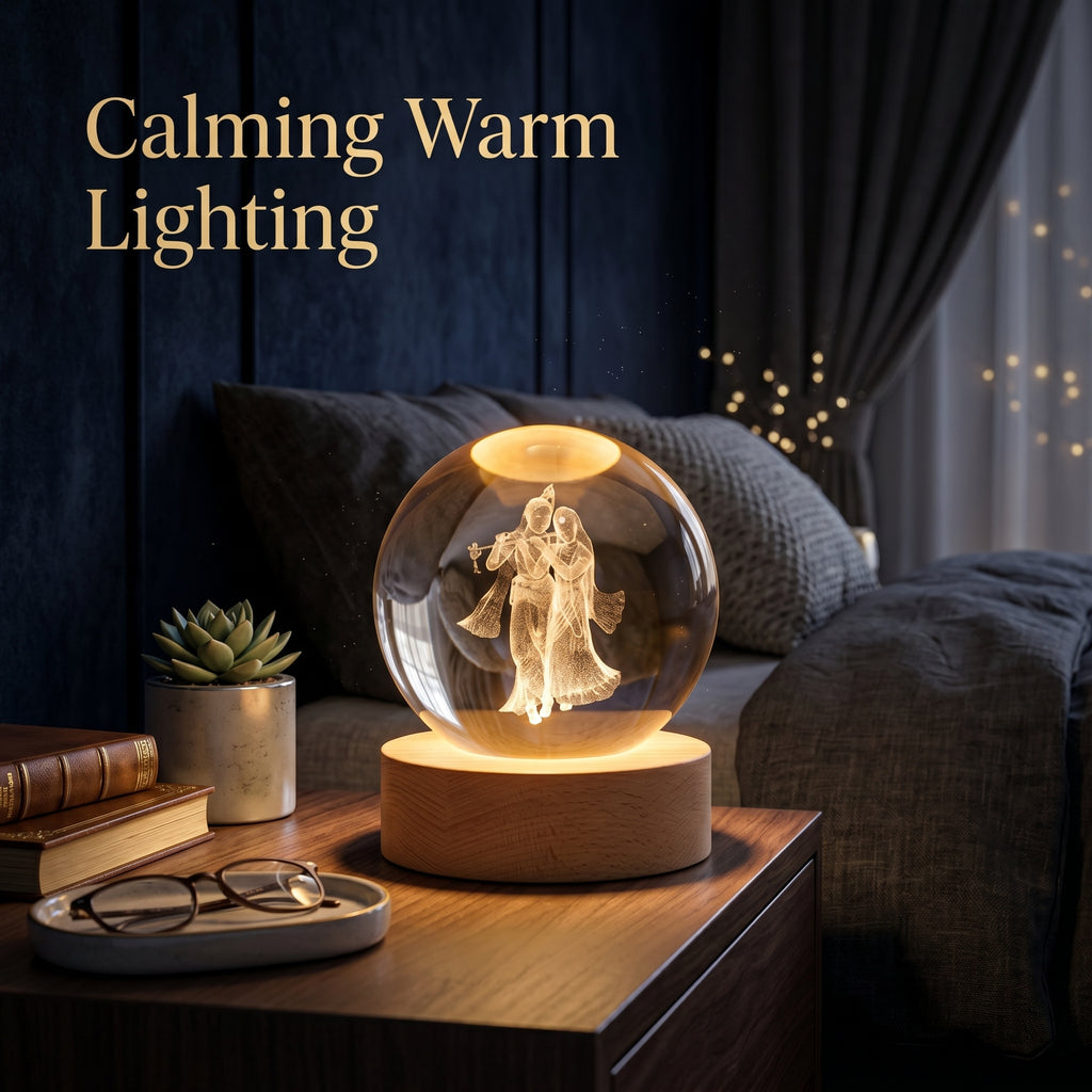Premium 3D Radha Krishna Crystal Night Light Lamp