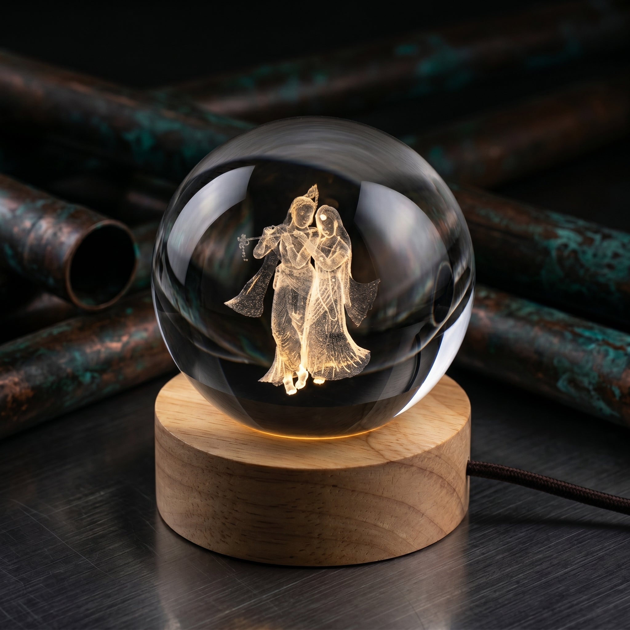 Premium 3D Radha Krishna Crystal Night Light Lamp