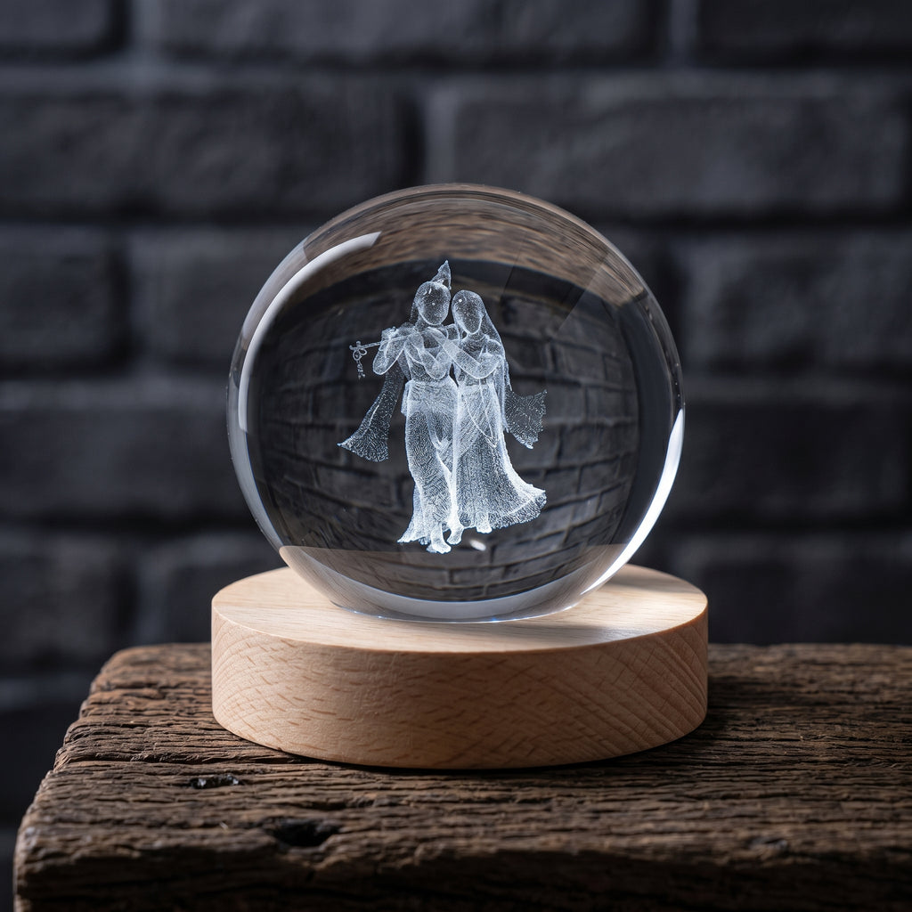 Premium 3D Radha Krishna Crystal Night Light Lamp