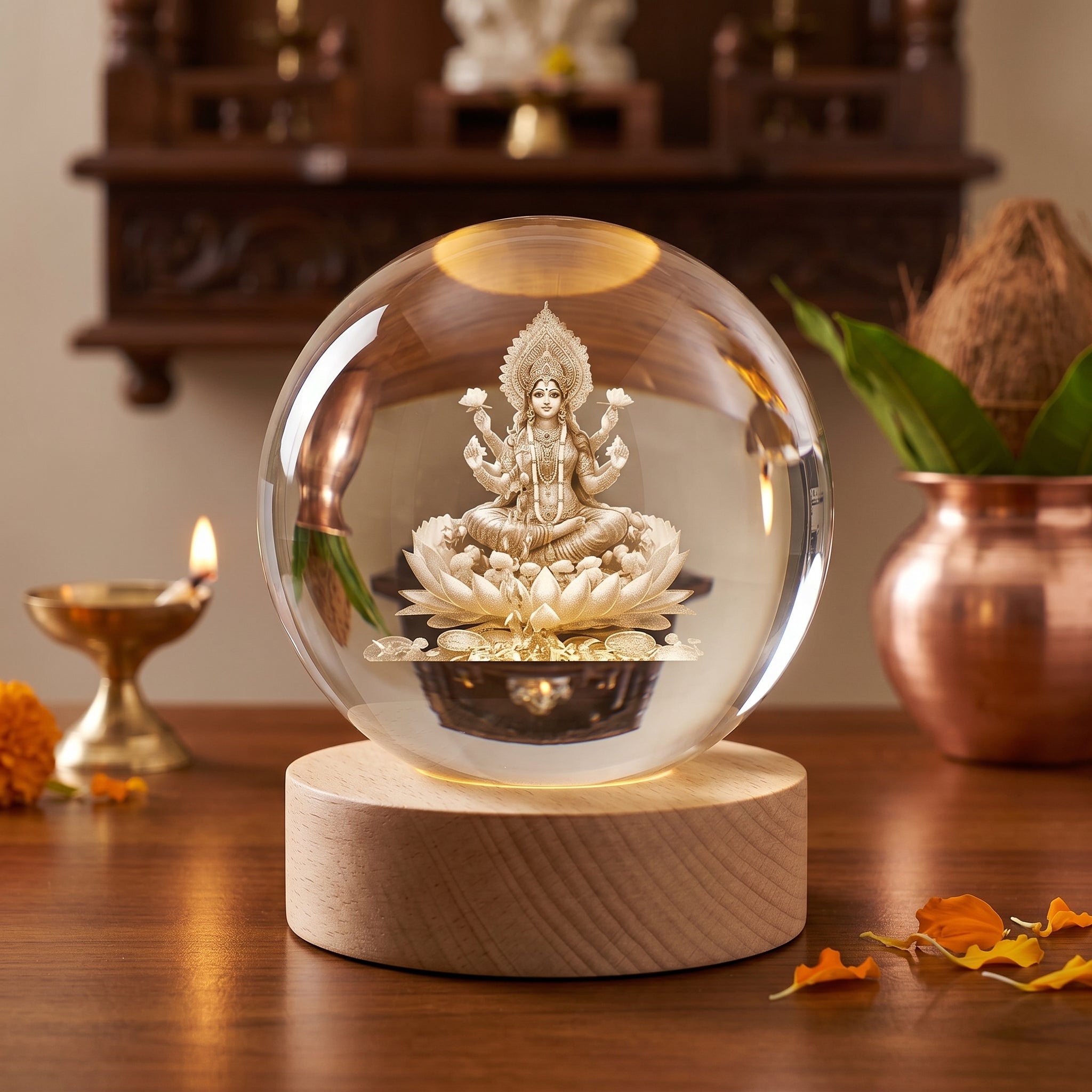 Premium 3D Lord Laxmi ji Crystal Night Light Lamp