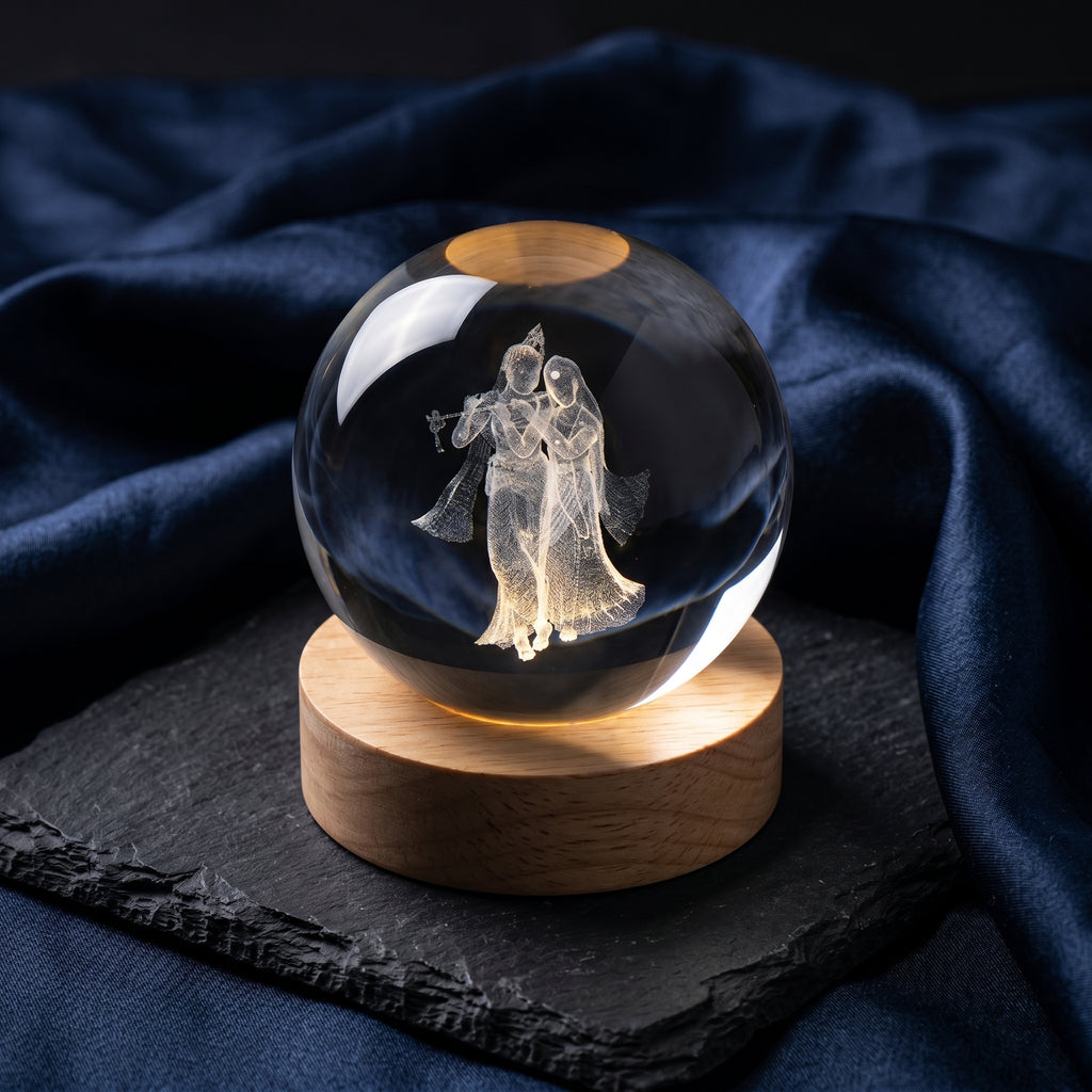 Premium 3D Radha Krishna Crystal Night Light Lamp