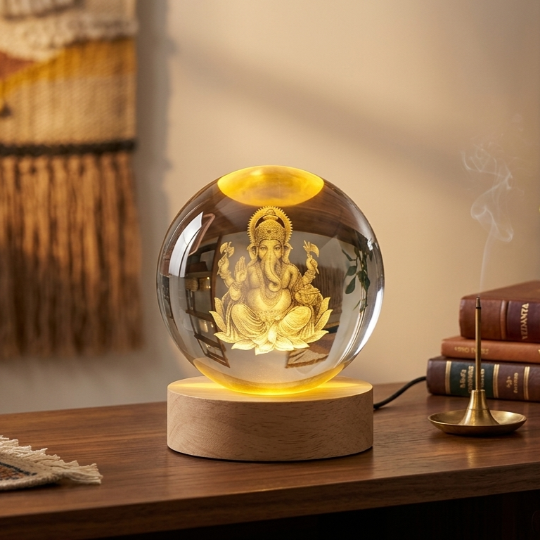 Premium 3D Ganesha Crystal Night Light Lamp