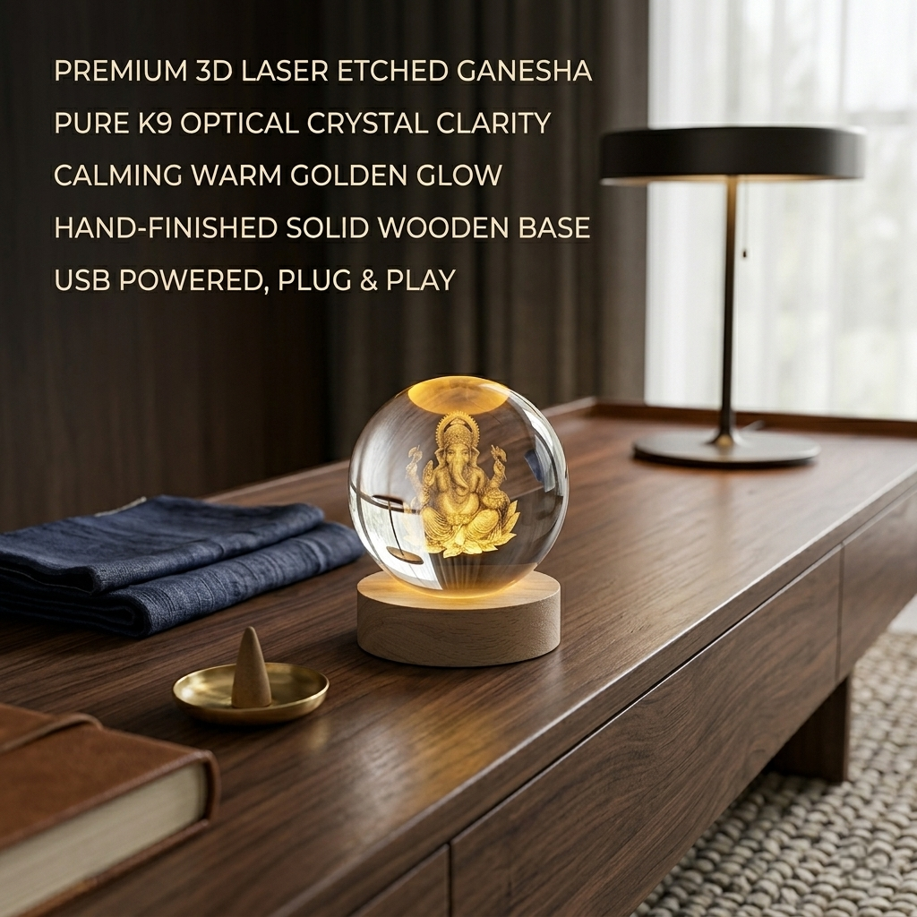 Premium 3D Ganesha Crystal Night Light Lamp