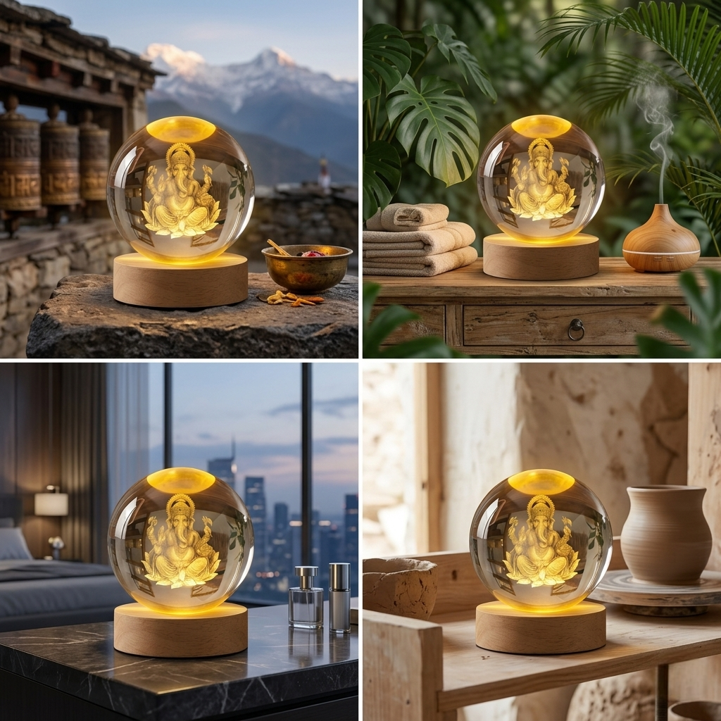 Premium 3D Ganesha Crystal Night Light Lamp