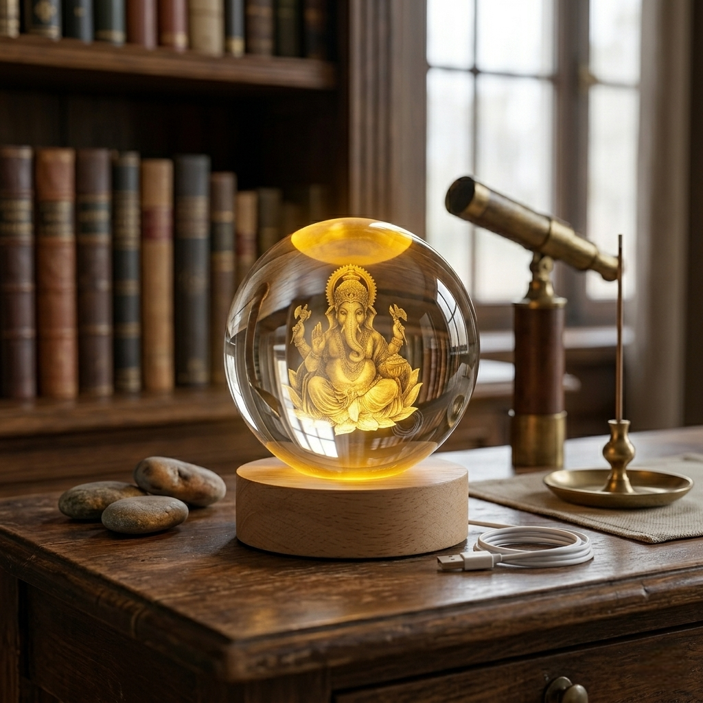 Premium 3D Ganesha Crystal Night Light Lamp
