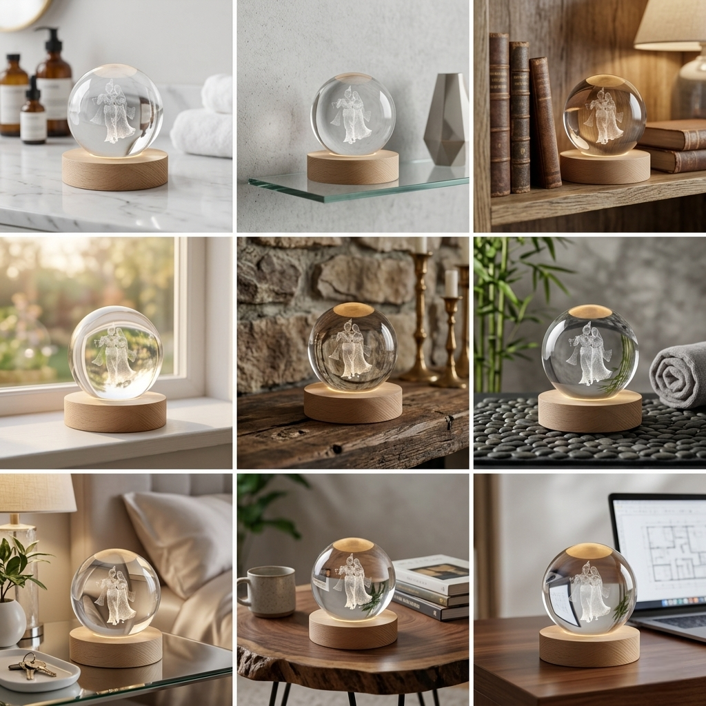 Premium 3D Radha Krishna Crystal Night Light Lamp