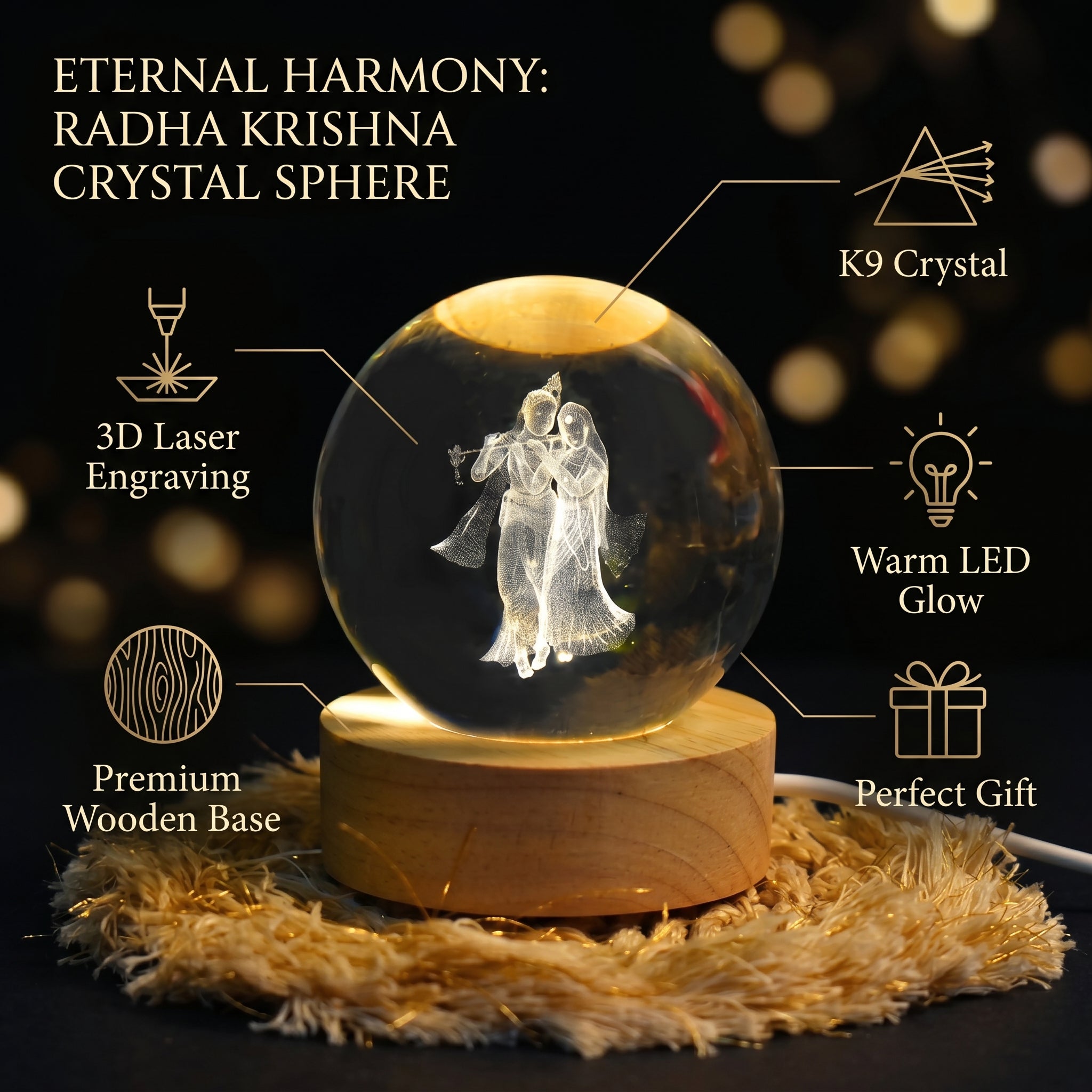 Premium 3D Radha Krishna Crystal Night Light Lamp