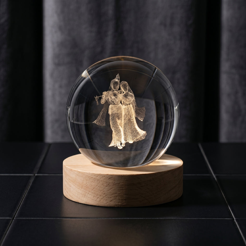 Premium 3D Radha Krishna Crystal Night Light Lamp