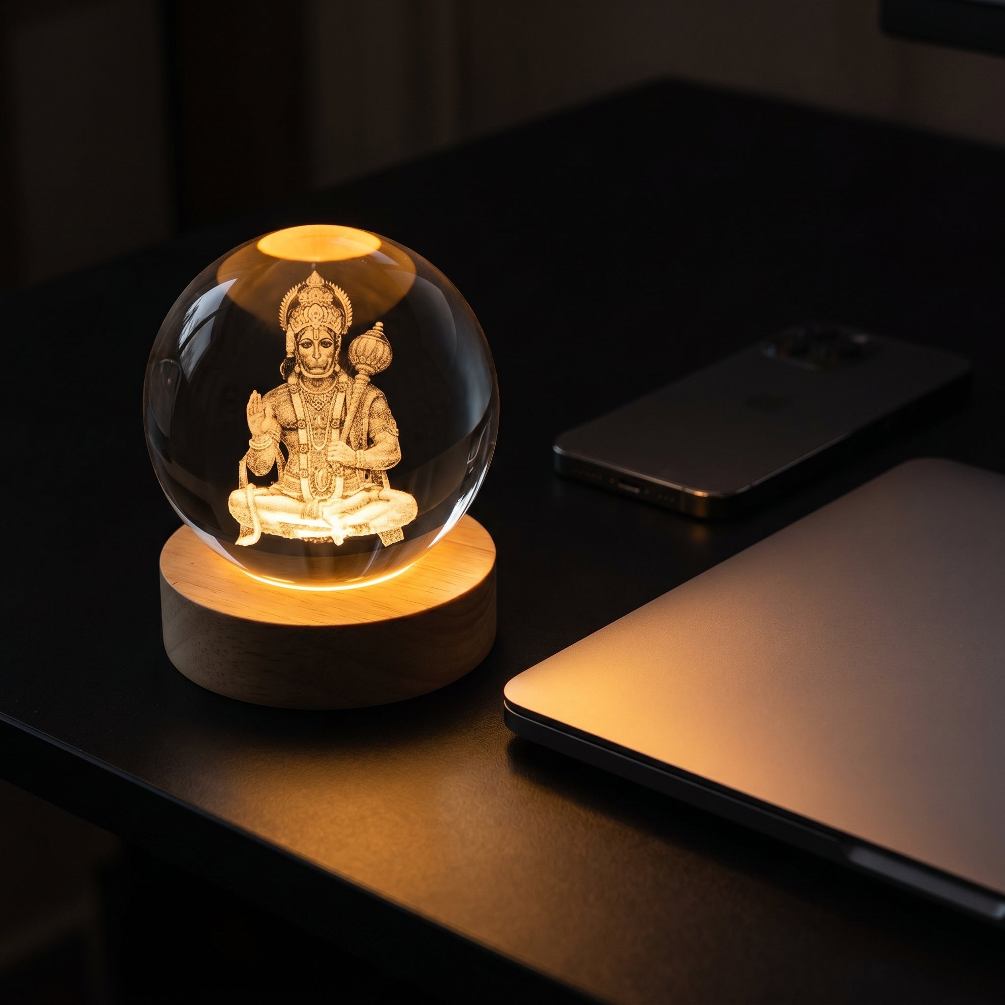 Premium 3D Lord Hanuman Crystal Night Light Lamp