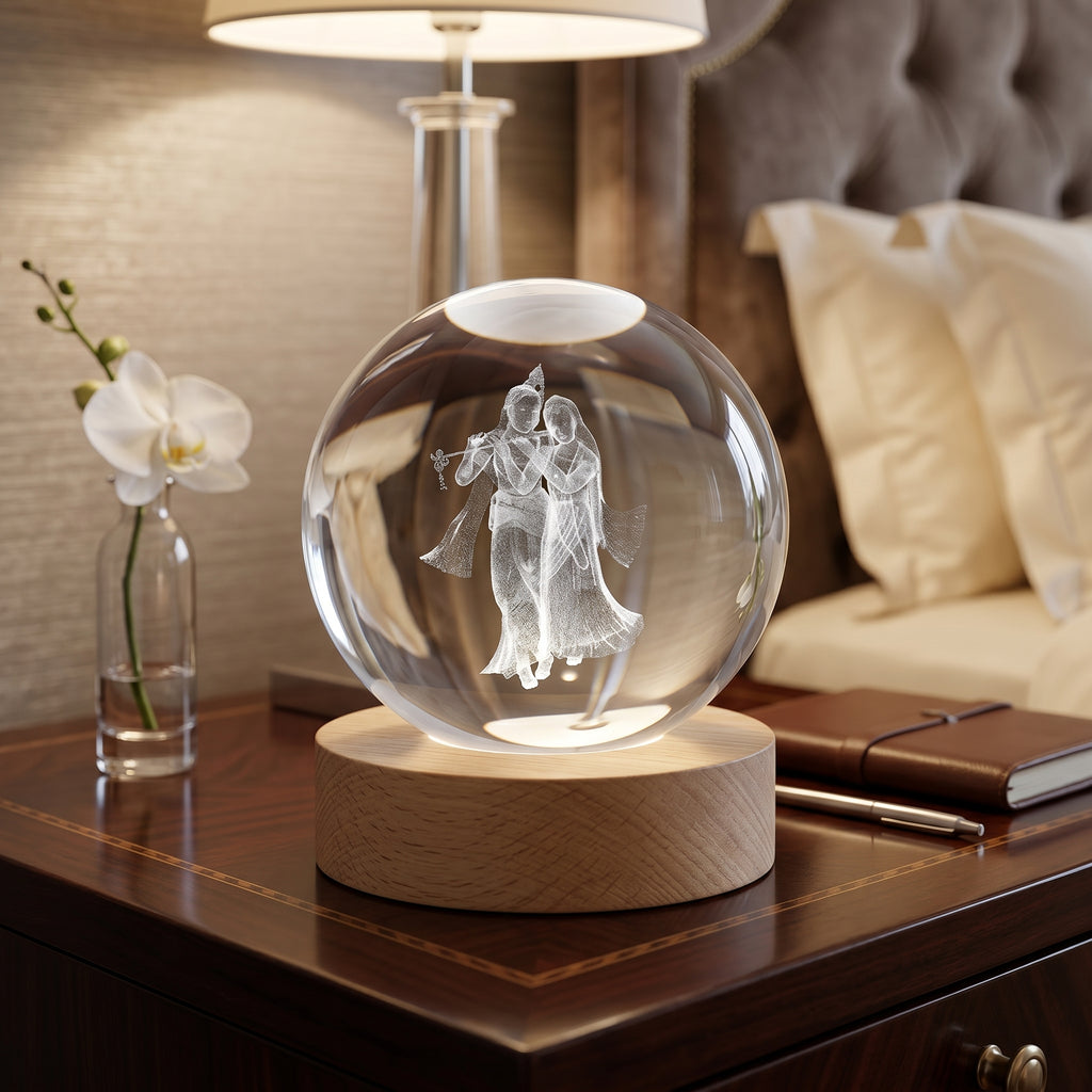 Premium 3D Radha Krishna Crystal Night Light Lamp