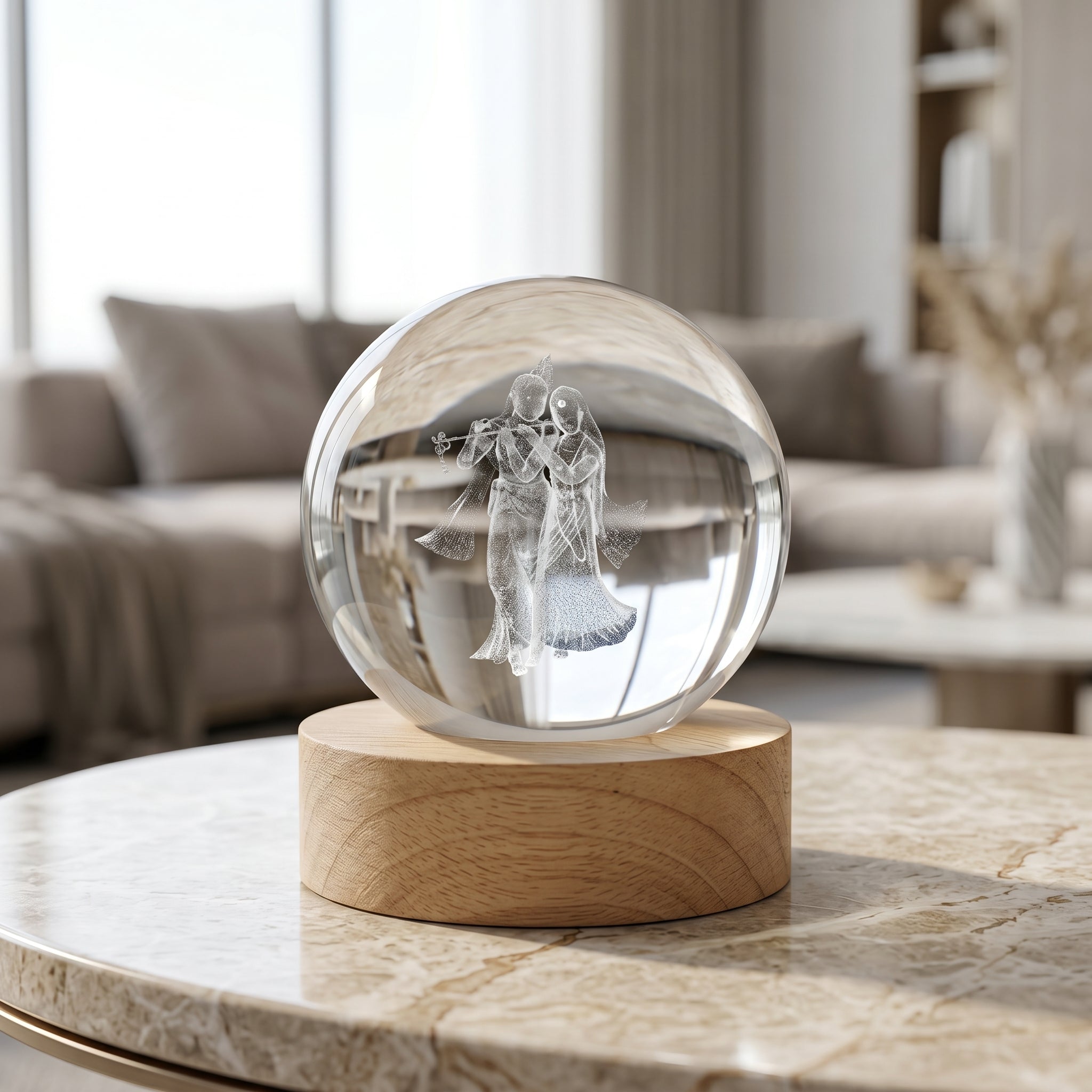 Premium 3D Radha Krishna Crystal Night Light Lamp