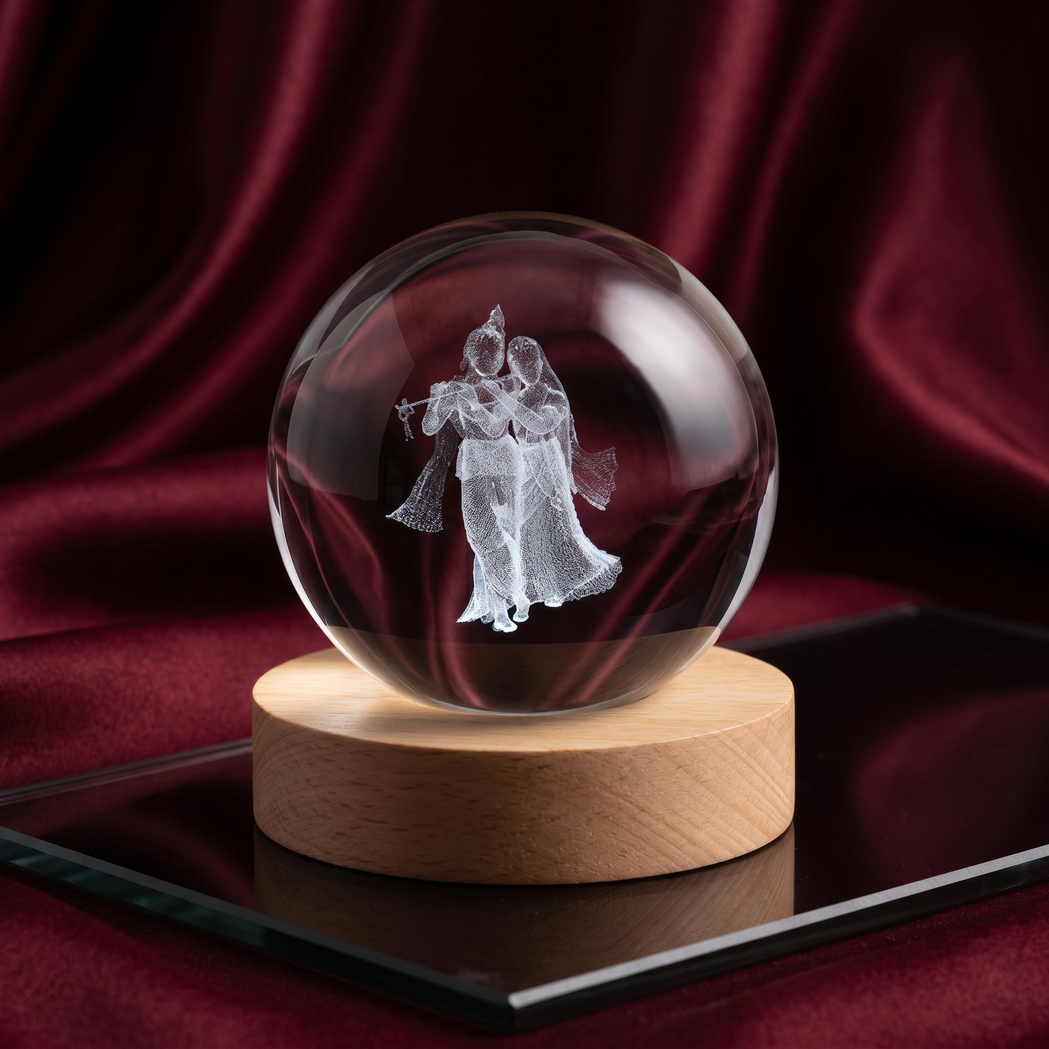 Premium 3D Radha Krishna Crystal Night Light Lamp