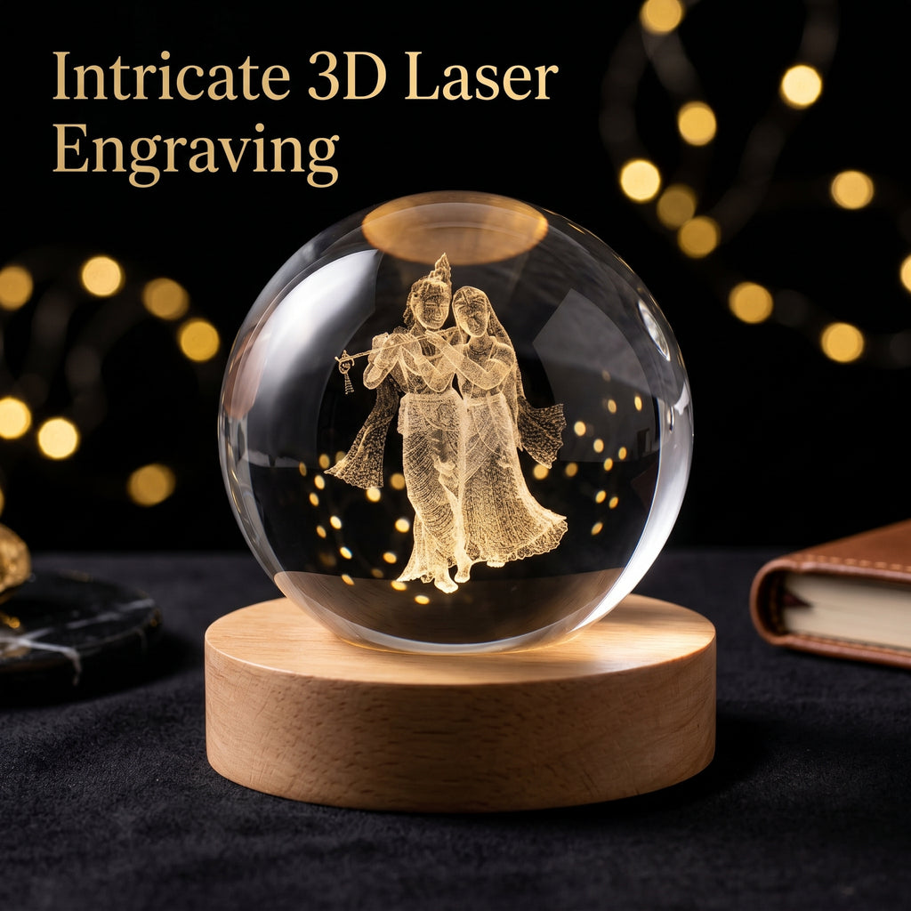 Premium 3D Radha Krishna Crystal Night Light Lamp