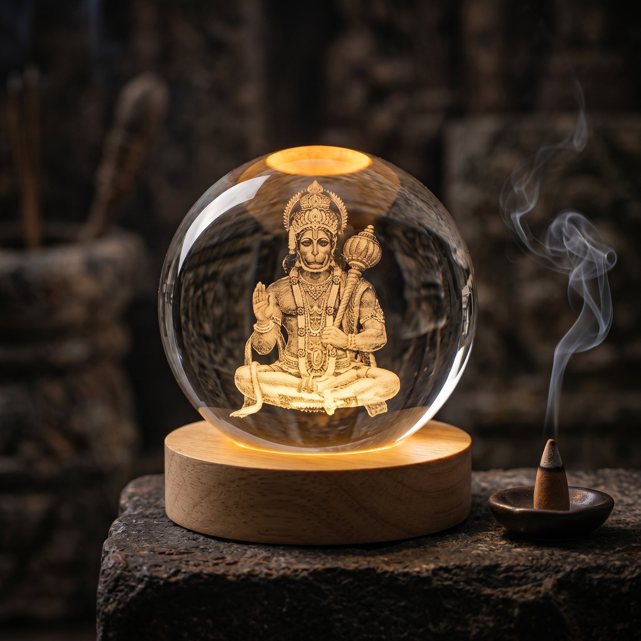 Premium 3D Lord Hanuman Crystal Night Light Lamp