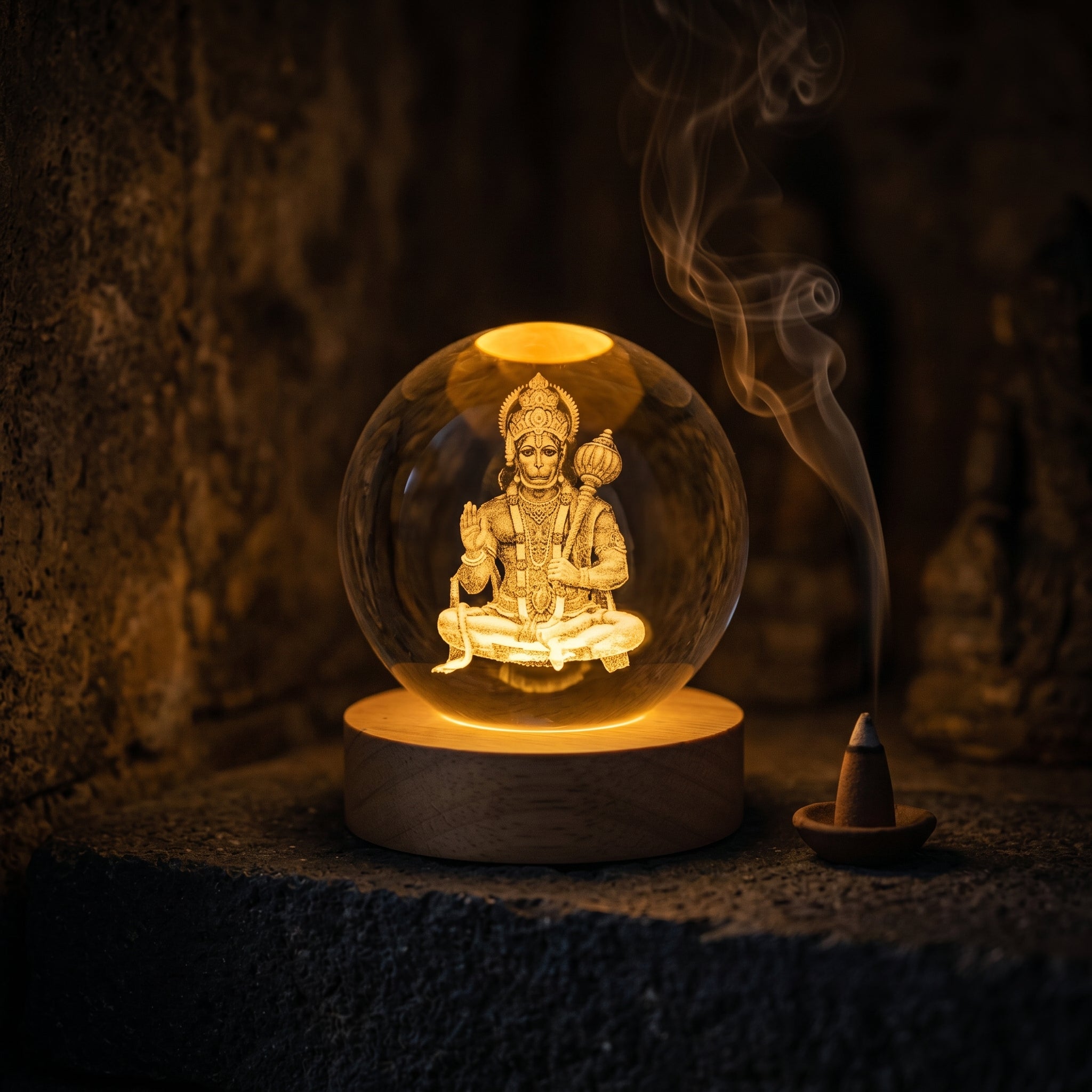 Premium 3D Lord Hanuman Crystal Night Light Lamp