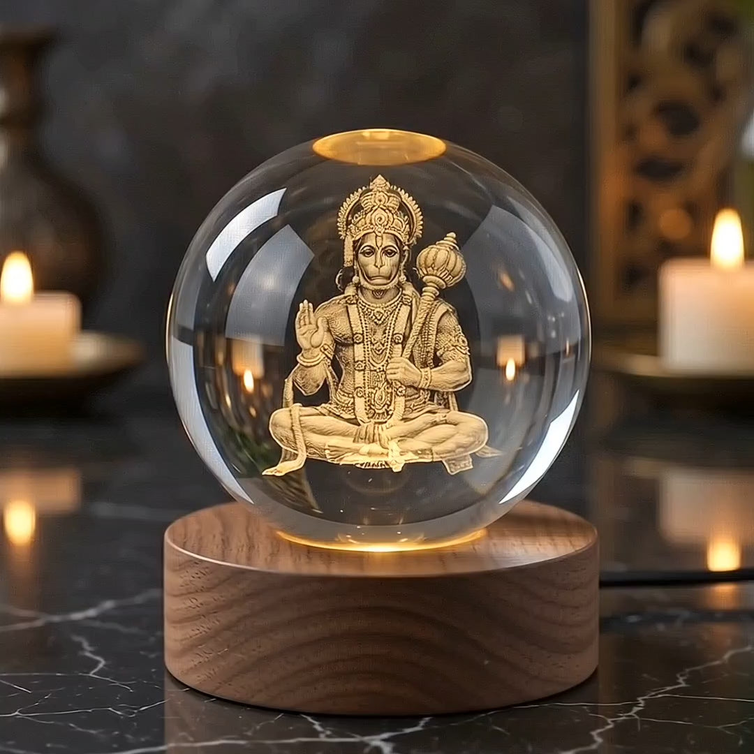 Premium 3D Lord Hanuman Crystal Night Light Lamp
